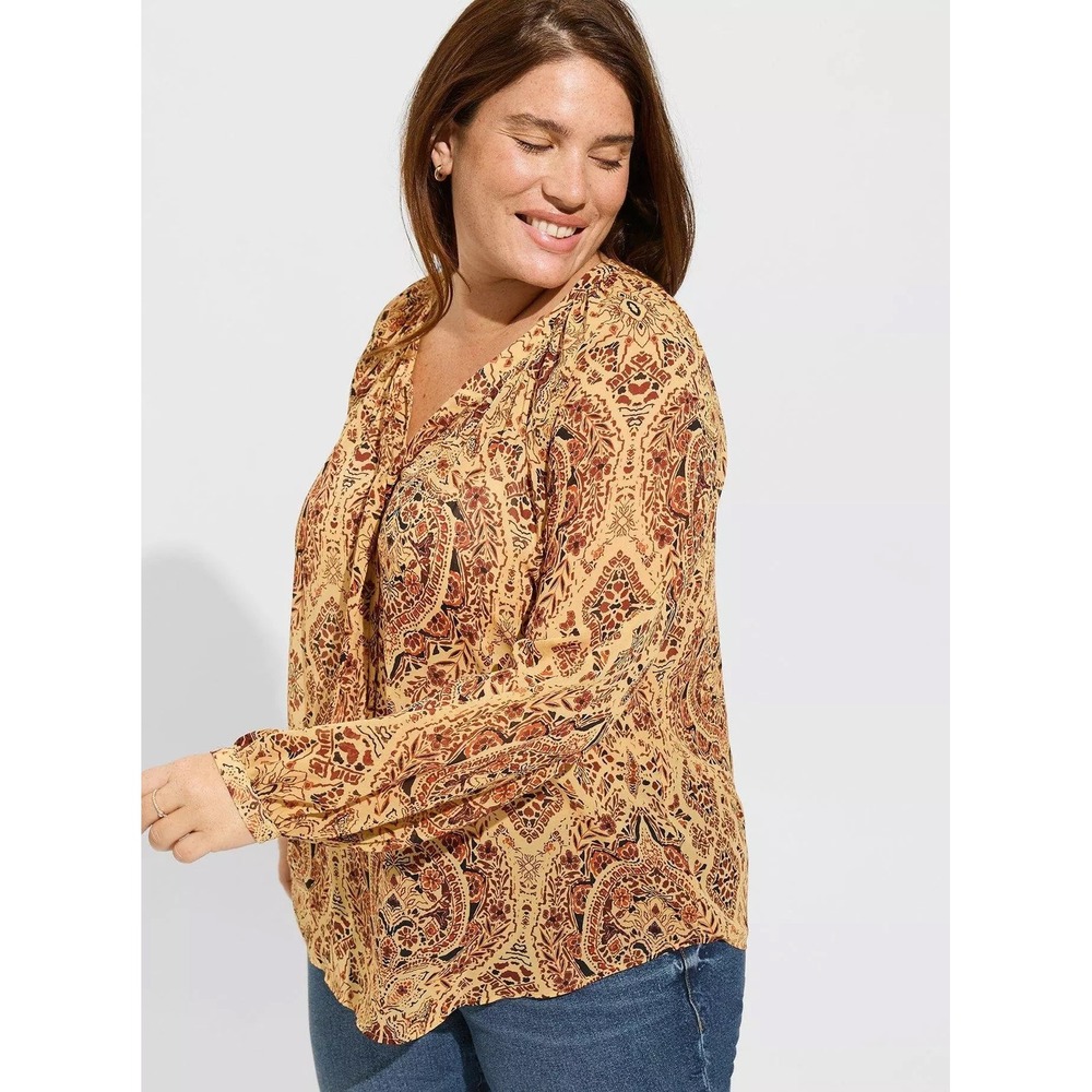Torrid Medallion Paisley Crinkle Chiffon Tie Neck Blouse Plus Size 3X 3 22 24
